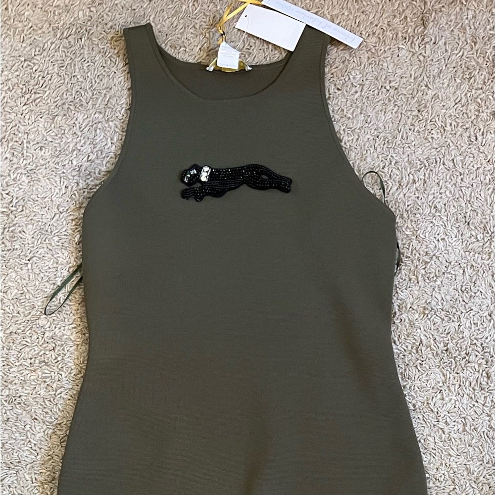 House of Harlow 1960 Olive Sleeveless Panther Sweater Dress Size X-small NWT
